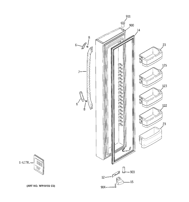 FREEZER DOOR Diagram and Parts List for GCE23LBTAFBB  General Electric Refrigerator