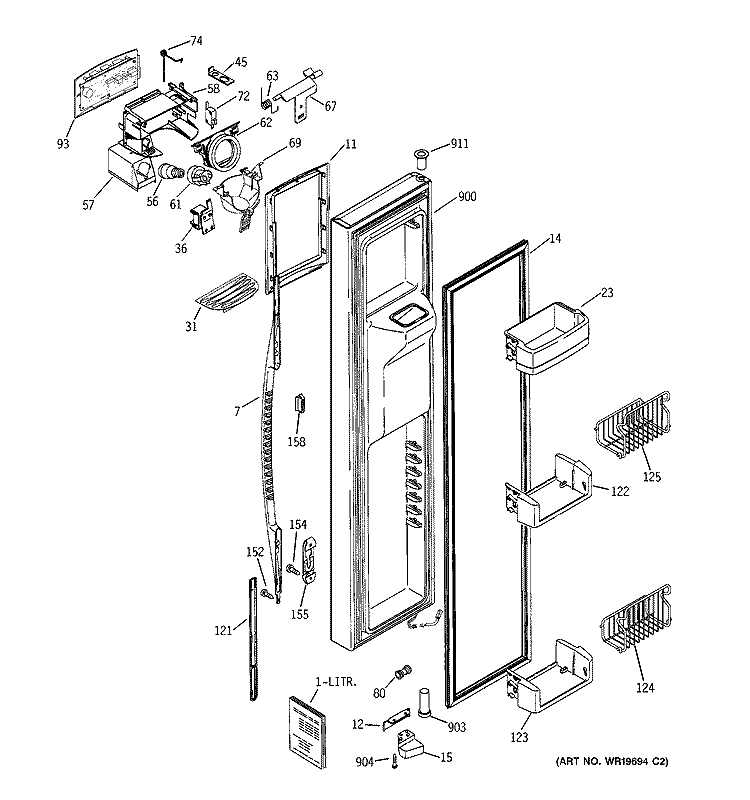 FREEZER DOOR Diagram and Parts List for PCE23NHTAFBB  General Electric Refrigerator