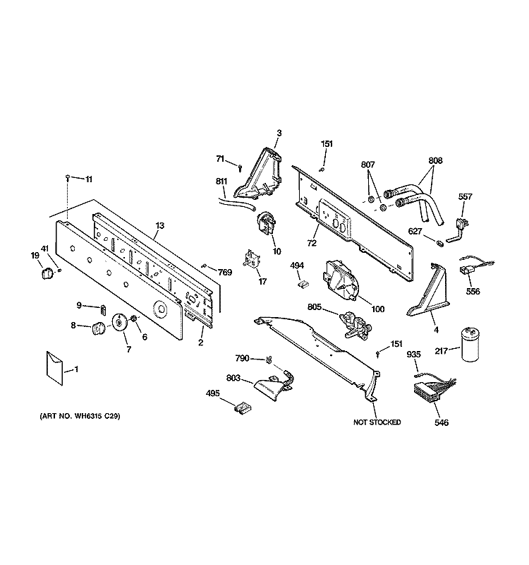 CONTROLS & BACKSPLASH Diagram and Parts List for VBXR1090DDCC  Hotpoint Washer