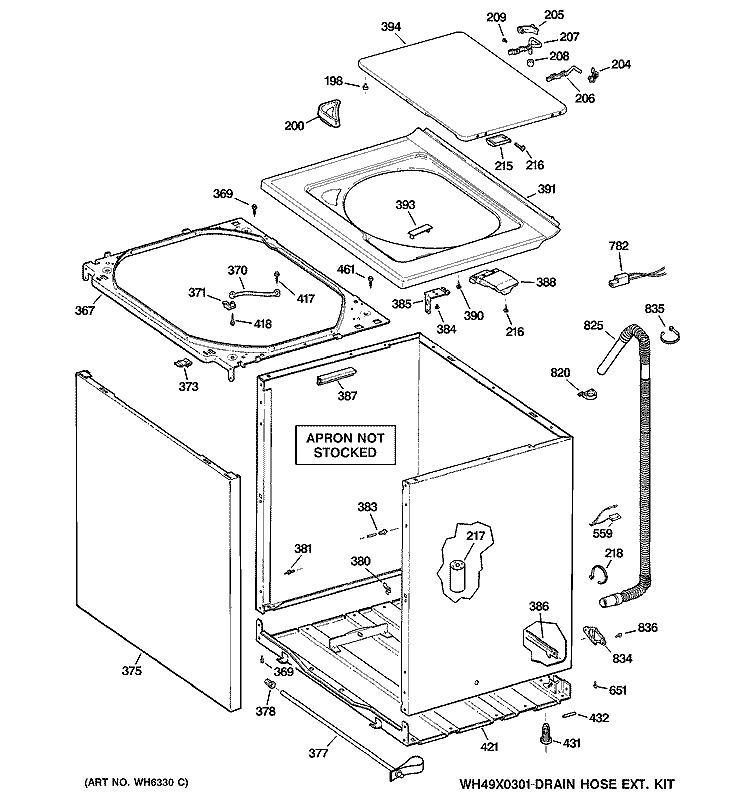 CABINET, COVER & FRONT PANEL Diagram and Parts List for VBXR1090DDCC  Hotpoint Washer