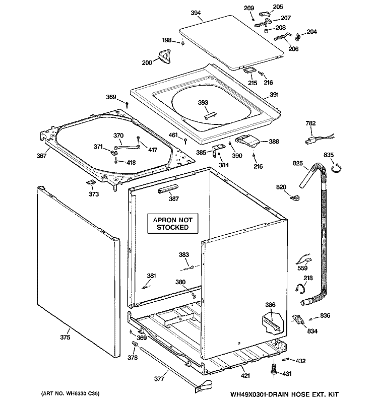 CABINET, COVER & FRONT PANEL Diagram and Parts List for GJSR2080H0WW  General Electric Washer