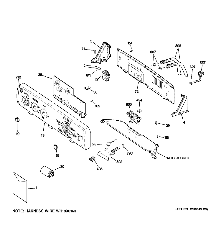 CONTROLS & BACKSPLASH Diagram and Parts List for WJRE5500G0WW  General Electric Washer