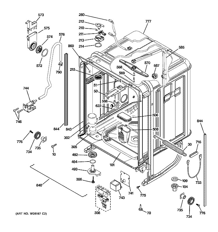 BODY PARTS Diagram and Parts List for ZBD0710K01SS  General Electric Dishwasher