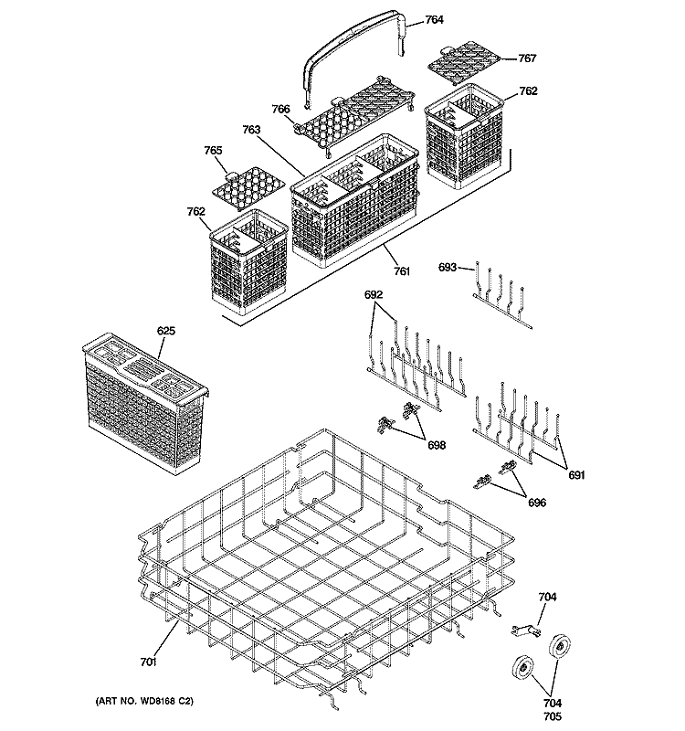 LOWER RACK ASSEMBLY Diagram and Parts List for ZBD0710K01SS  General Electric Dishwasher