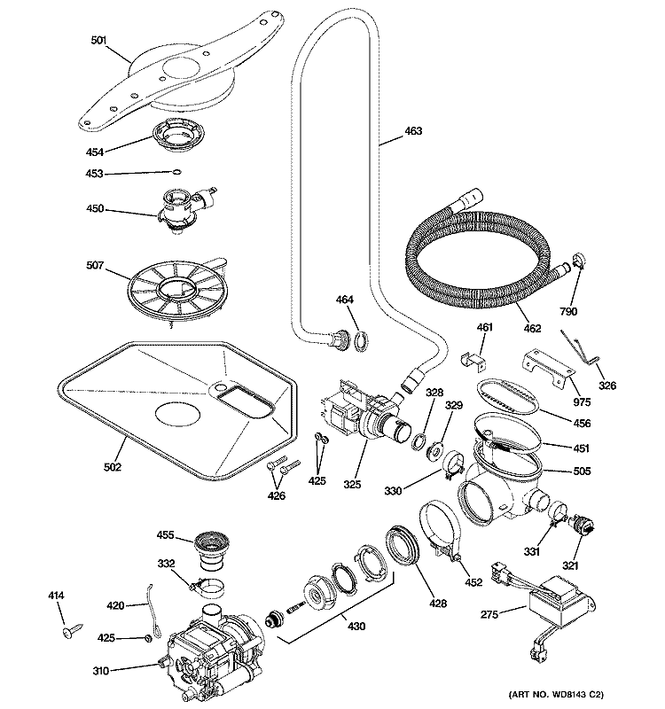 MOTOR - PUMP MECHANISM Diagram and Parts List for ZBD0710K01SS  General Electric Dishwasher