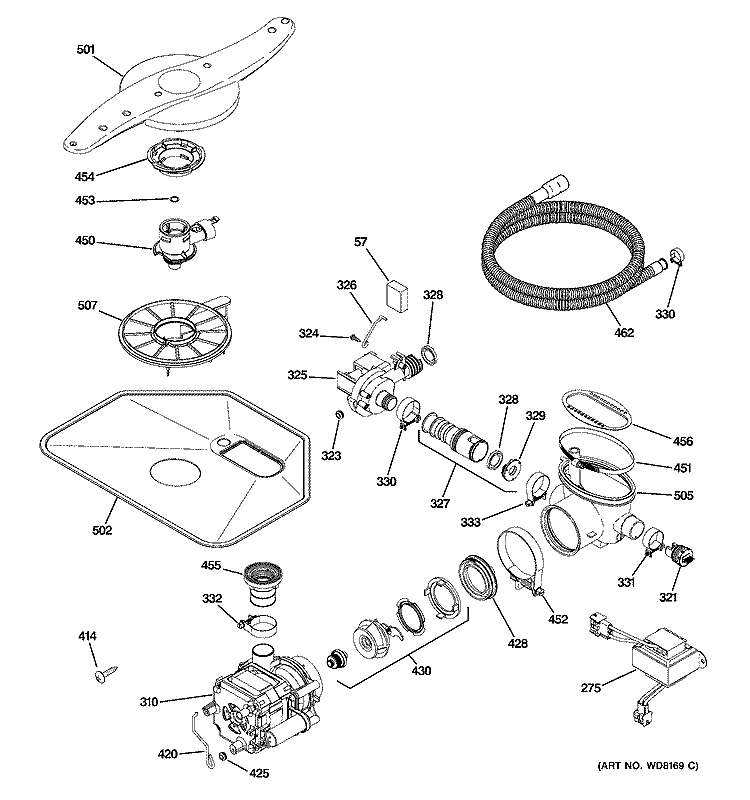 MOTOR - PUMP MECHANISM Diagram and Parts List for ZBD0710K15SS  General Electric Dishwasher