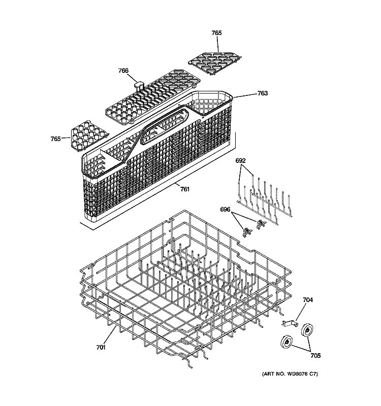 LOWER RACK ASSEMBLY Diagram and Parts List for ZBD6800K00WW  General Electric Dishwasher