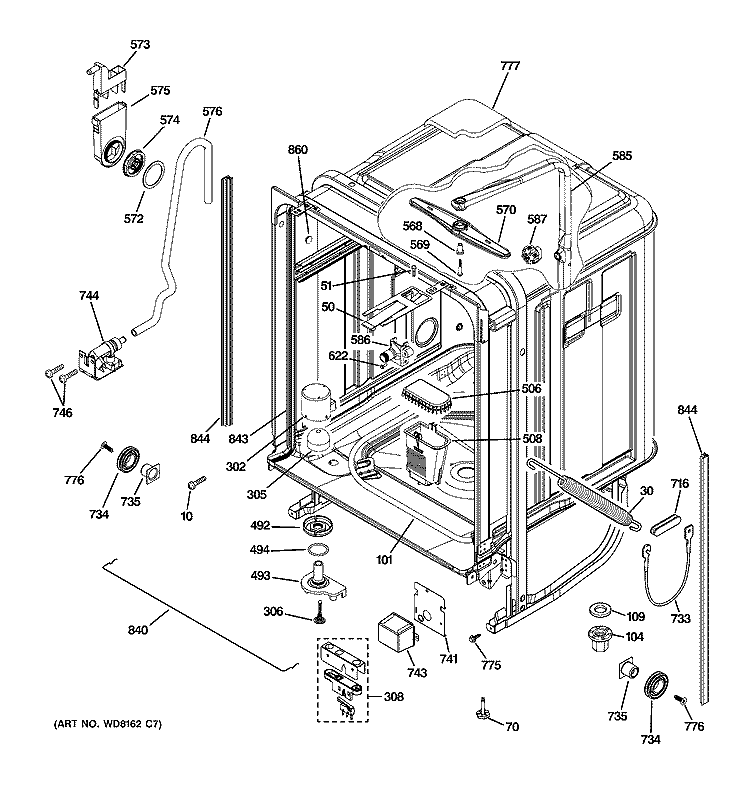 BODY PARTS Diagram and Parts List for ZBD6800K03BB  General Electric Dishwasher