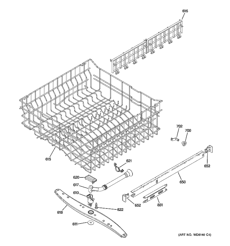 UPPER RACK ASSEMBLY Diagram and Parts List for ZBD6800K10WW  General Electric Dishwasher
