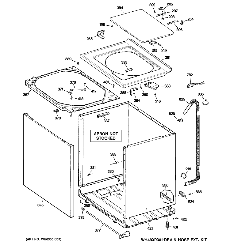 CABINET, COVER & FRONT PANEL Diagram and Parts List for GHDSR209H0WW  General Electric Washer