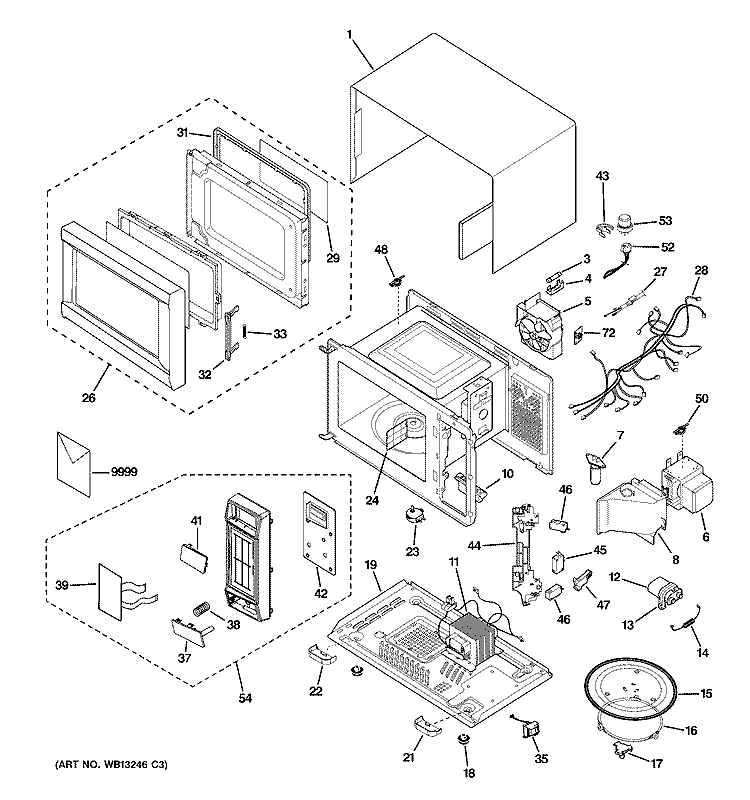 MICROWAVE Diagram and Parts List for JES1456BJ03  General Electric Microwave