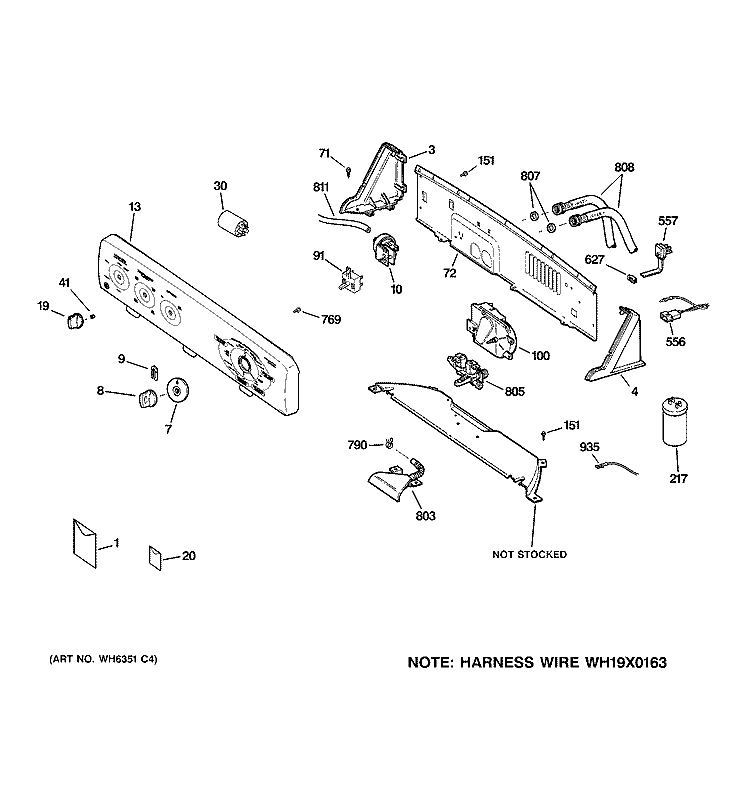 CONTROLS & BACKSPLASH Diagram and Parts List for WCSR2090G0CC  General Electric Washer