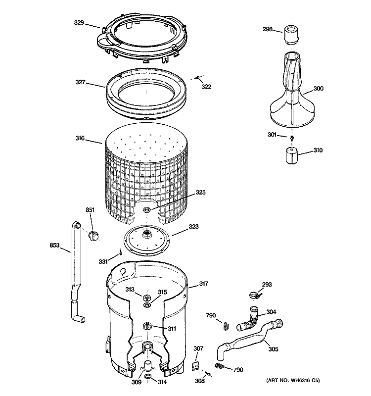 TUB, BASKET & AGITATOR Diagram and Parts List for WLSR2000G0WW  General Electric Washer