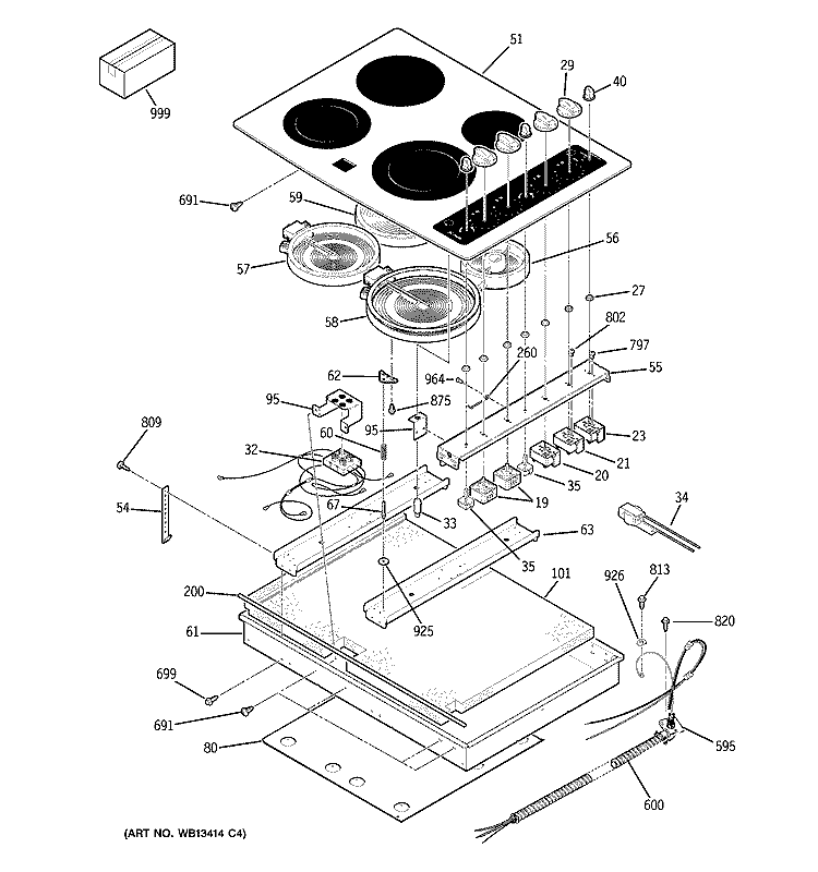 CONTROL PANEL & COOKTOP Diagram and Parts List for JP940SK2SS  General Electric Cooktop