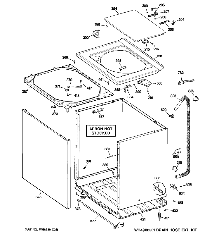 CABINET, COVER & FRONT PANEL Diagram and Parts List for WDSR2080DECC  General Electric Washer