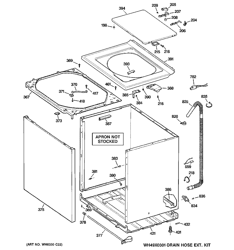 CABINET, COVER & FRONT PANEL Diagram and Parts List for WHDSR209DDWW  General Electric Washer