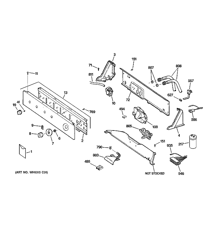 CONTROLS & BACKSPLASH Diagram and Parts List for WVSR1060DDWW  General Electric Washer