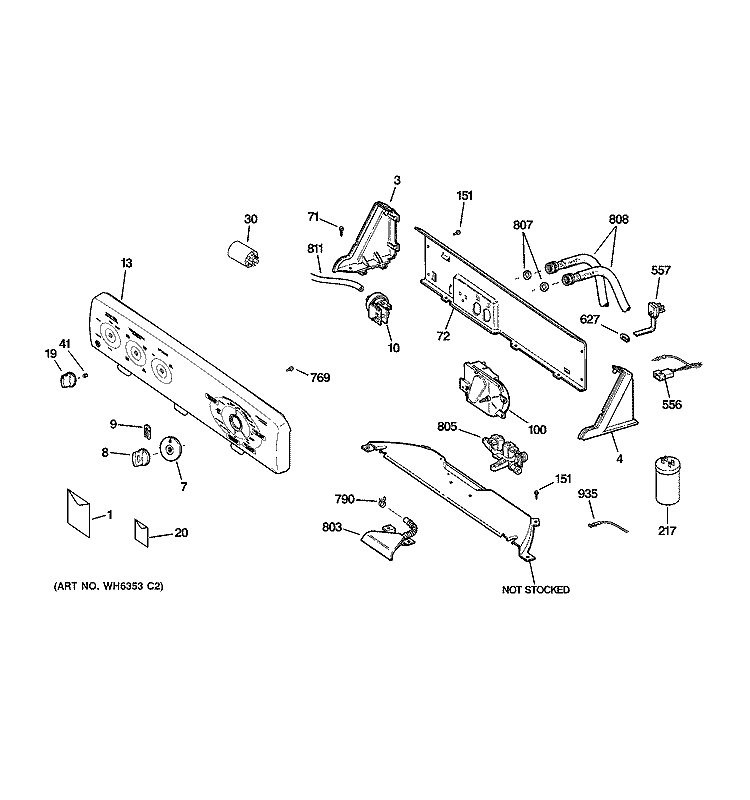 CONTROLS & BACKSPLASH Diagram and Parts List for WVSR1060G0WW  General Electric Washer