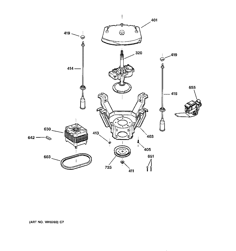 SUSPENSION, PUMP & DRIVE COMPONENTS Diagram and Parts List for WVSR1060G0WW  General Electric Washer