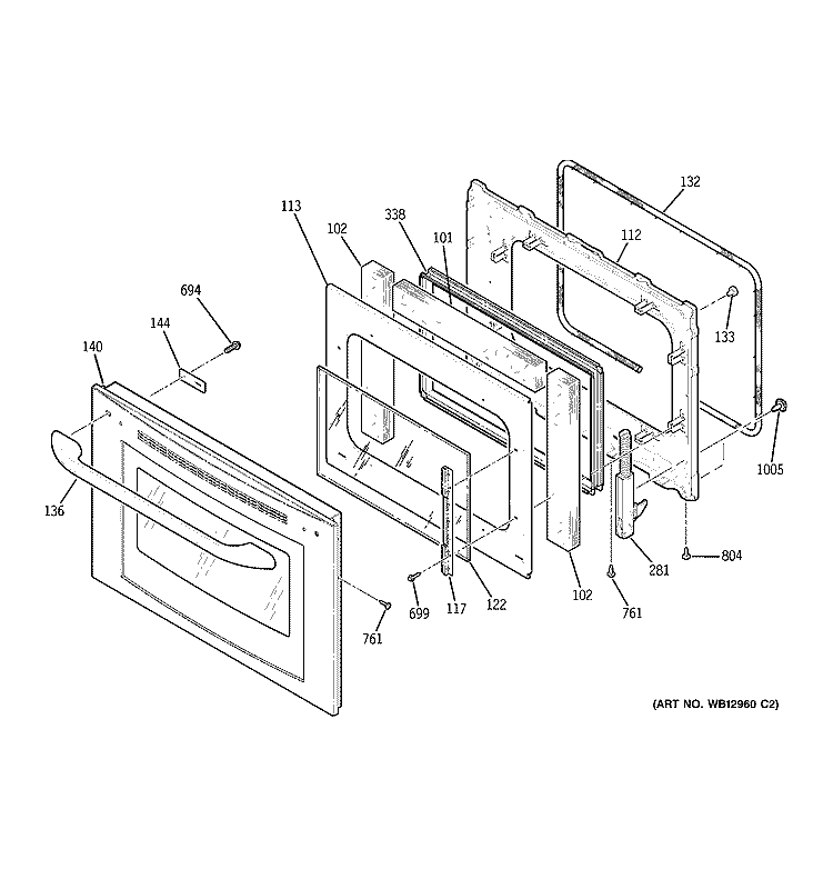 LOWER OVEN DOOR Diagram and Parts List for JT980SK3SS  General Electric Microwave Oven Combo