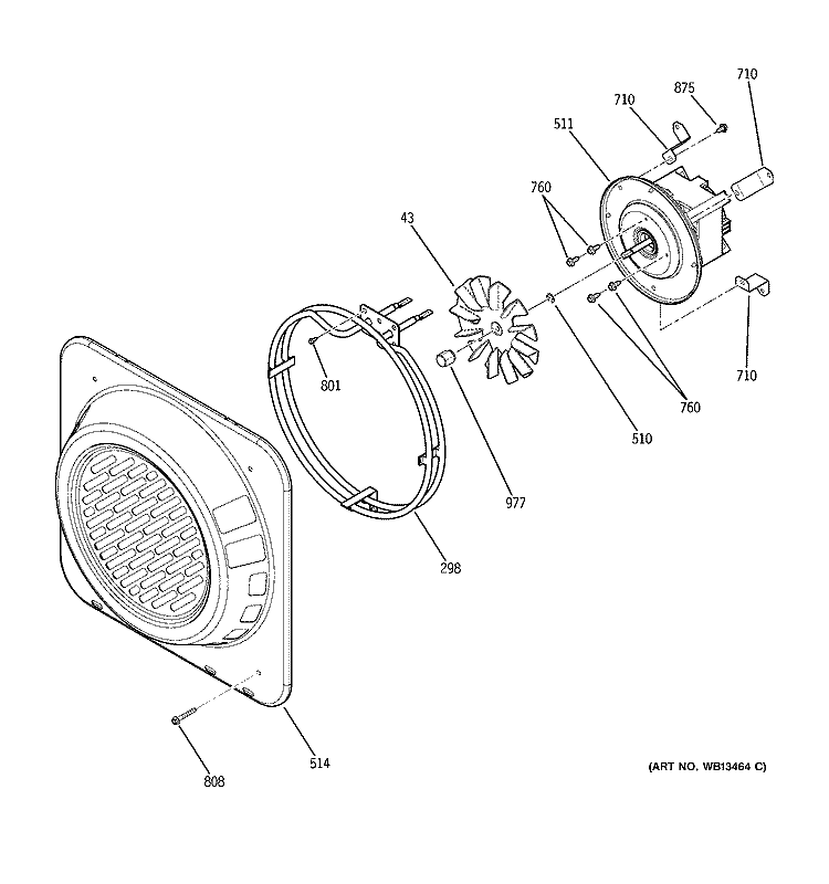 UPPER OVEN CONVECTION FAN Diagram and Parts List for JT980SK3SS  General Electric Microwave Oven Combo