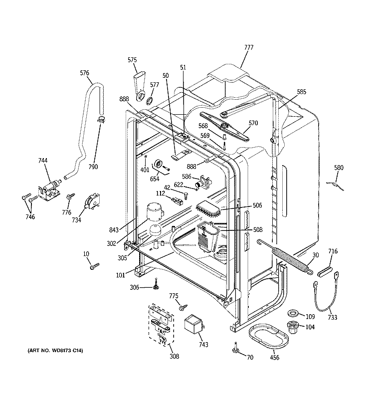 BODY PARTS Diagram and Parts List for EDW5160N00SS  General Electric Dishwasher