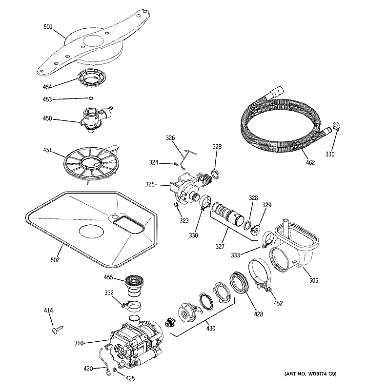 MOTOR - PUMP MECHANISM Diagram and Parts List for EDW5160N00SS  General Electric Dishwasher
