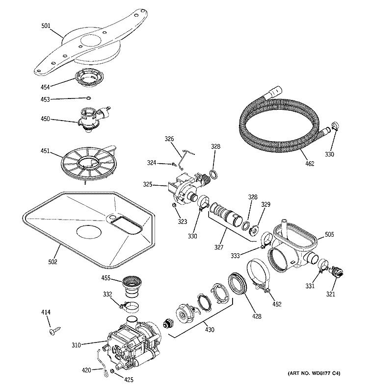 MOTOR - PUMP MECHANISM Diagram and Parts List for EDW6160N00SS  General Electric Dishwasher