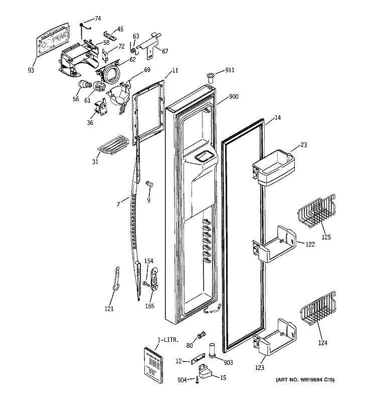 FREEZER DOOR Diagram and Parts List for PCK23NHSDFWW  General Electric Refrigerator
