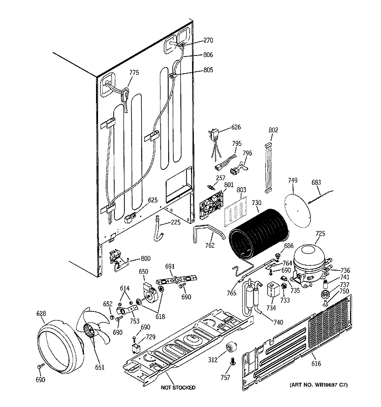 SEALED SYSTEM & MOTHER BOARD Diagram and Parts List for PCK23NHSDFWW  General Electric Refrigerator