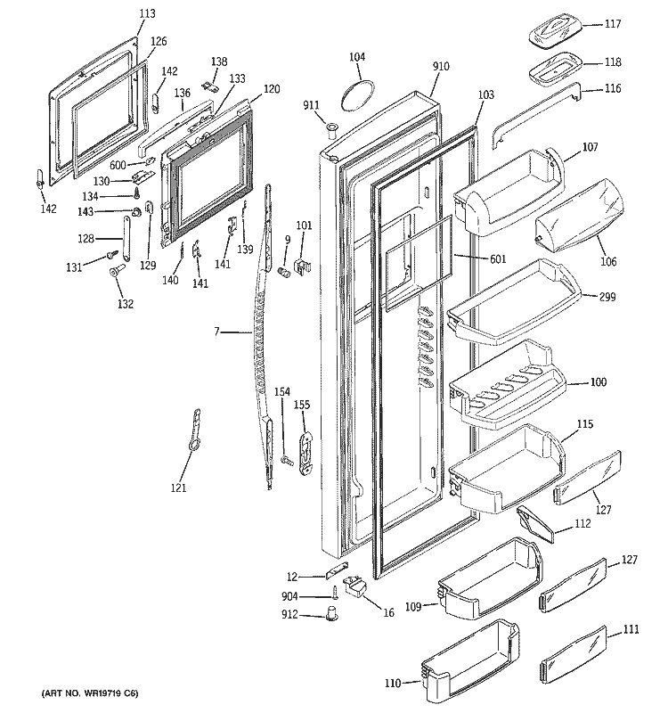 FRESH FOOD DOOR Diagram and Parts List for PCK23NHSDFWW  General Electric Refrigerator