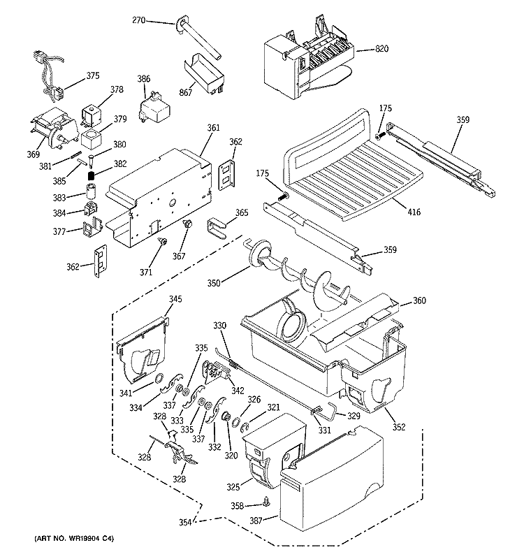 ICE MAKER & DISPENSER Diagram and Parts List for PCK23NHSDFWW  General Electric Refrigerator