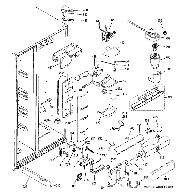 FRESH FOOD SECTION Diagram and Parts List for PCK23NHSDFWW  General Electric Refrigerator