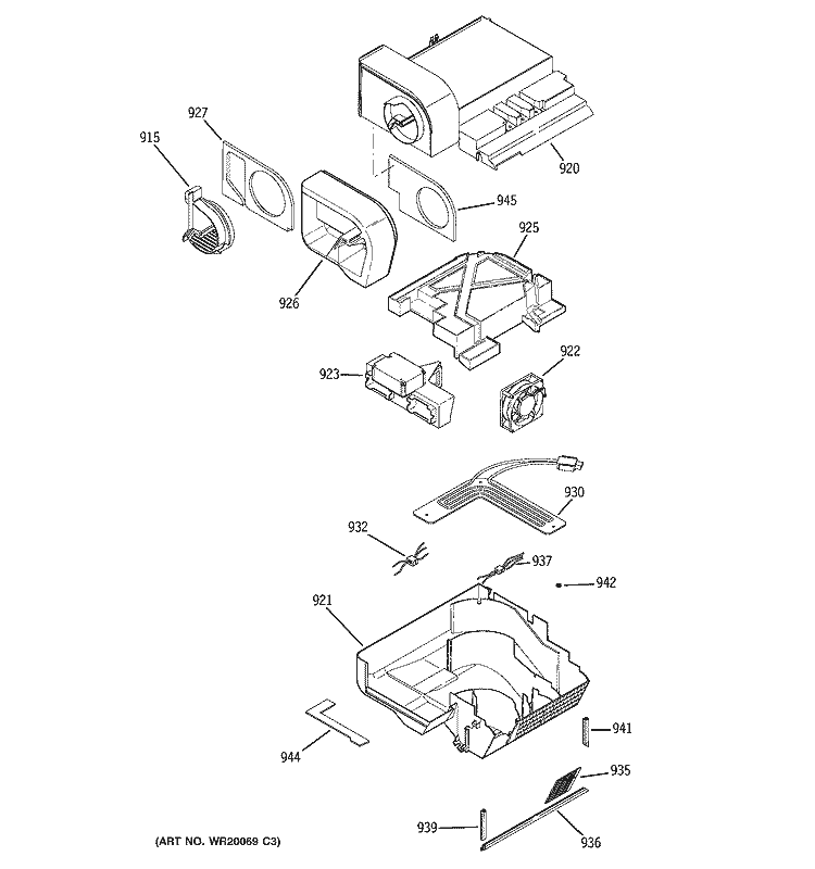 CUSTOM COOL Diagram and Parts List for PCK23NHSDFWW  General Electric Refrigerator