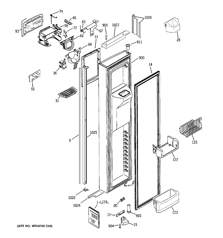 FREEZER DOOR Diagram and Parts List for PSI23NGTECV  General Electric Refrigerator