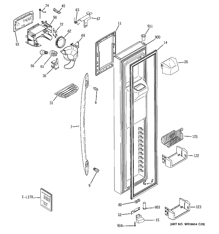 FREEZER DOOR Diagram and Parts List for PSW26MSTESS  General Electric Refrigerator