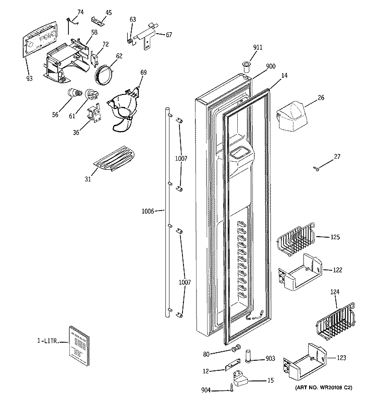 FREEZER DOOR Diagram and Parts List for ZFSB25DTB SS  General Electric Refrigerator