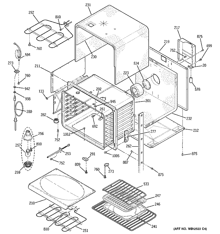 UPPER OVEN Diagram and Parts List for JT952CF8CC  General Electric Wall Oven