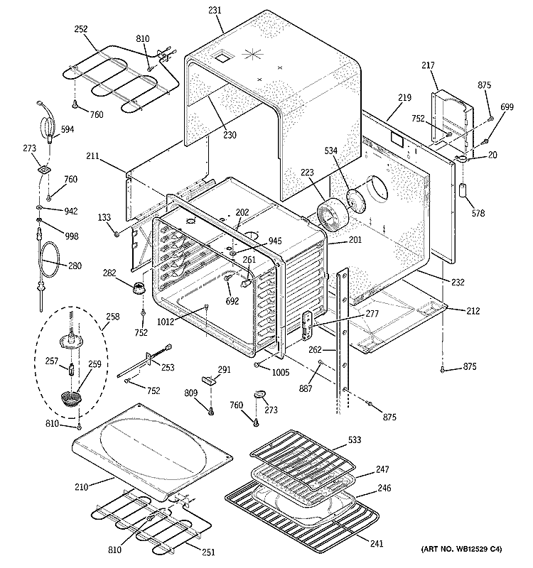 UPPER OVEN Diagram and Parts List for JT955CF8CC  General Electric Wall Oven