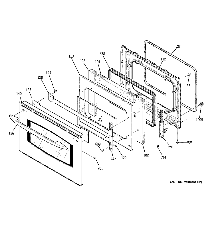 DOOR Diagram and Parts List for JT955SK4SS  General Electric Wall Oven