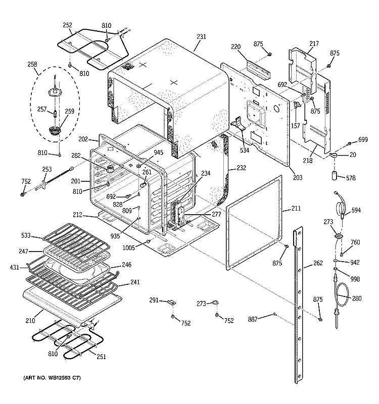 UPPER OVEN Diagram and Parts List for ZEK958SF6SS  General Electric Wall Oven