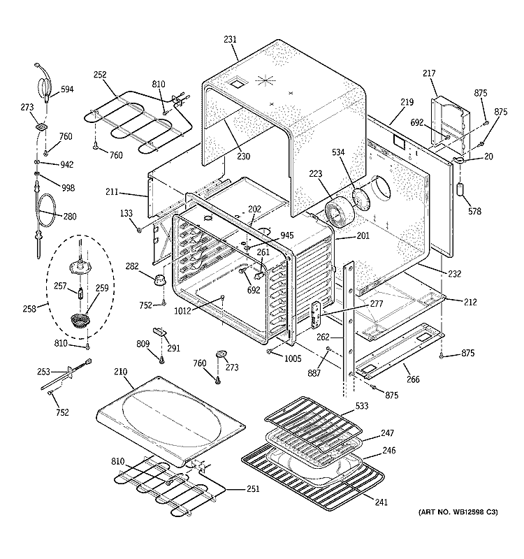 UPPER OVEN Diagram and Parts List for ZET958BF4BB  General Electric Wall Oven