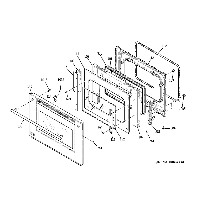 DOOR Diagram and Parts List for ZET958BF4BB  General Electric Wall Oven
