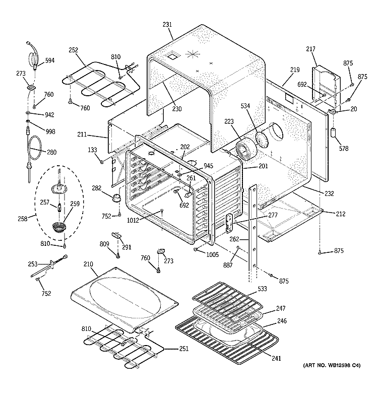 UPPER OVEN Diagram and Parts List for ZET958BF7BB  General Electric Wall Oven