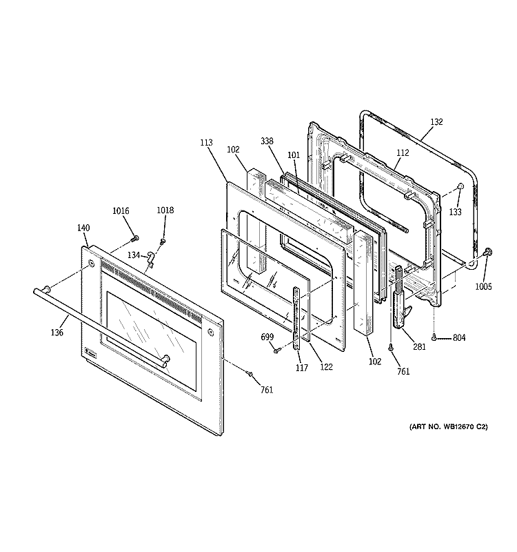 DOOR Diagram and Parts List for ZET958BF7BB  General Electric Wall Oven