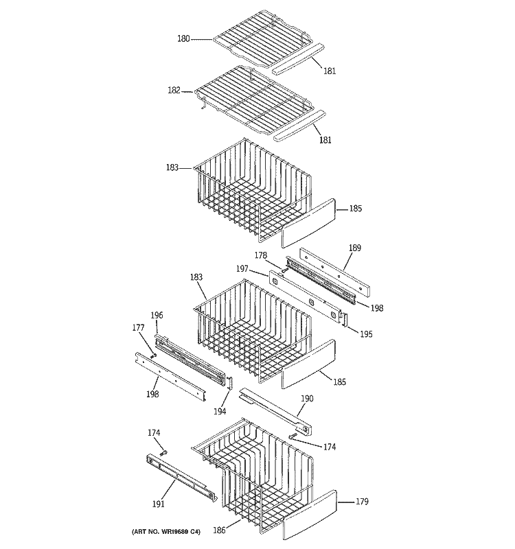 FREEZER SHELVES Diagram and Parts List for PSK27NGSDCCC  General Electric Refrigerator