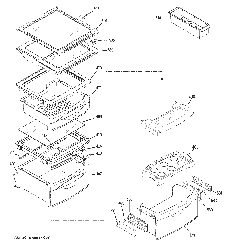 FRESH FOOD SHELVES Diagram and Parts List for PSK29NGSDCCC  General Electric Refrigerator