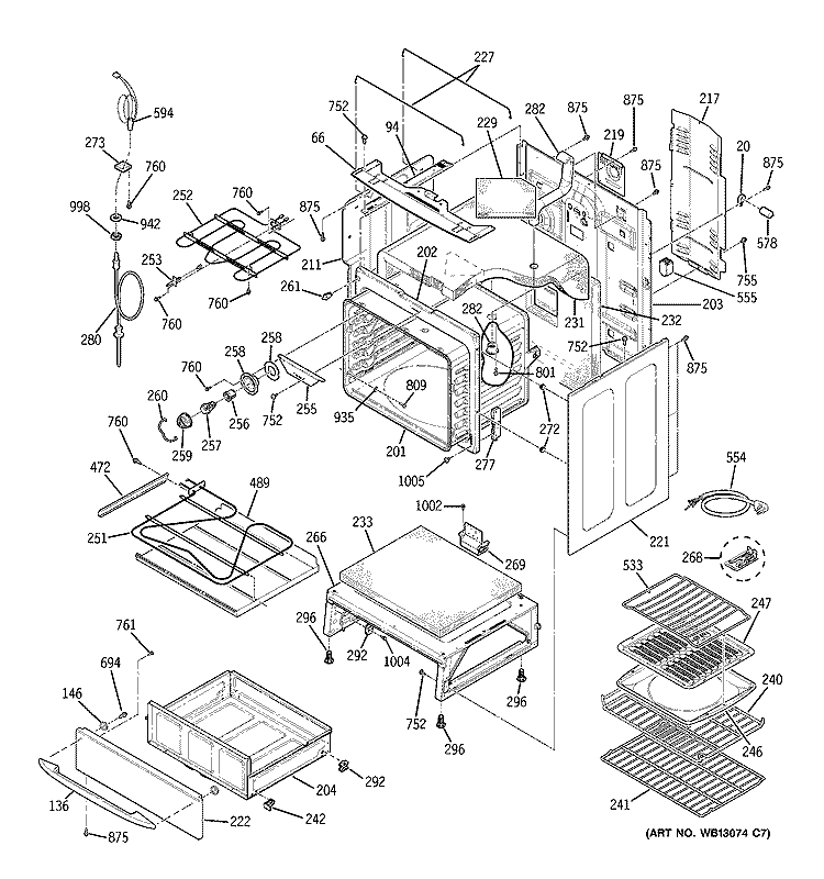 BODY PARTS Diagram and Parts List for JCB909SK1SS  General Electric Range