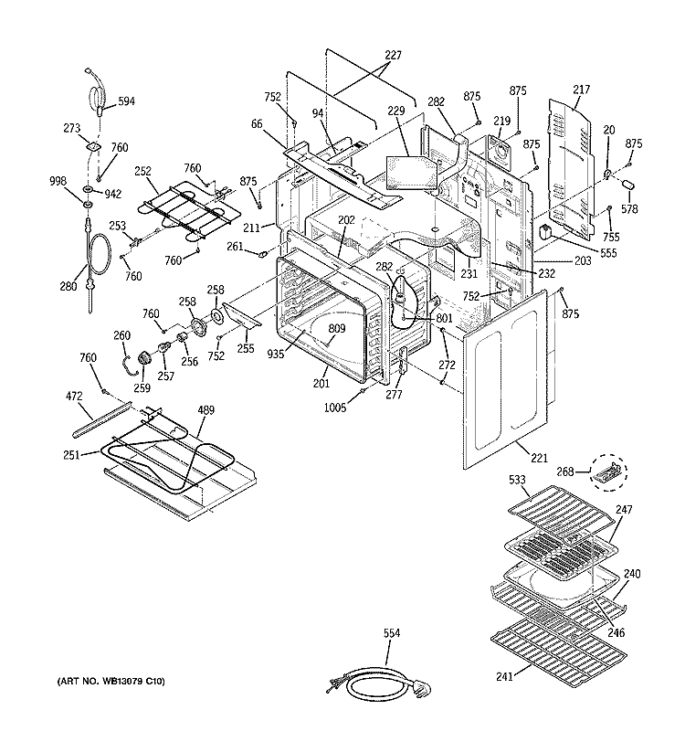 BODY PARTS Diagram and Parts List for JCB968SK1SS  General Electric Range