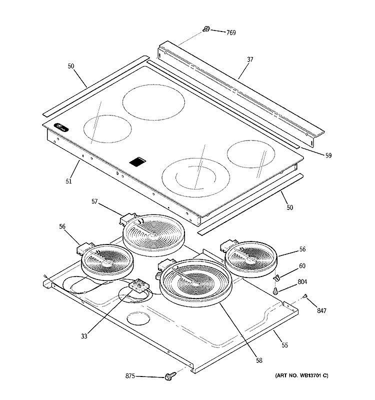 COOKTOP Diagram and Parts List for JS998SK2SS  General Electric Microwave Oven Combo